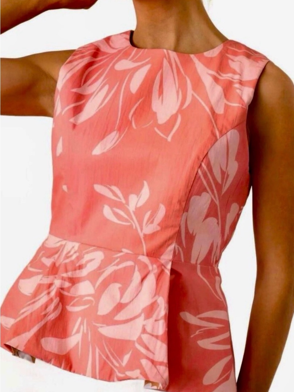 Prosperina Sabine Peplum REVERSIBLE Tan/White or Coral/Pink Top NWT M